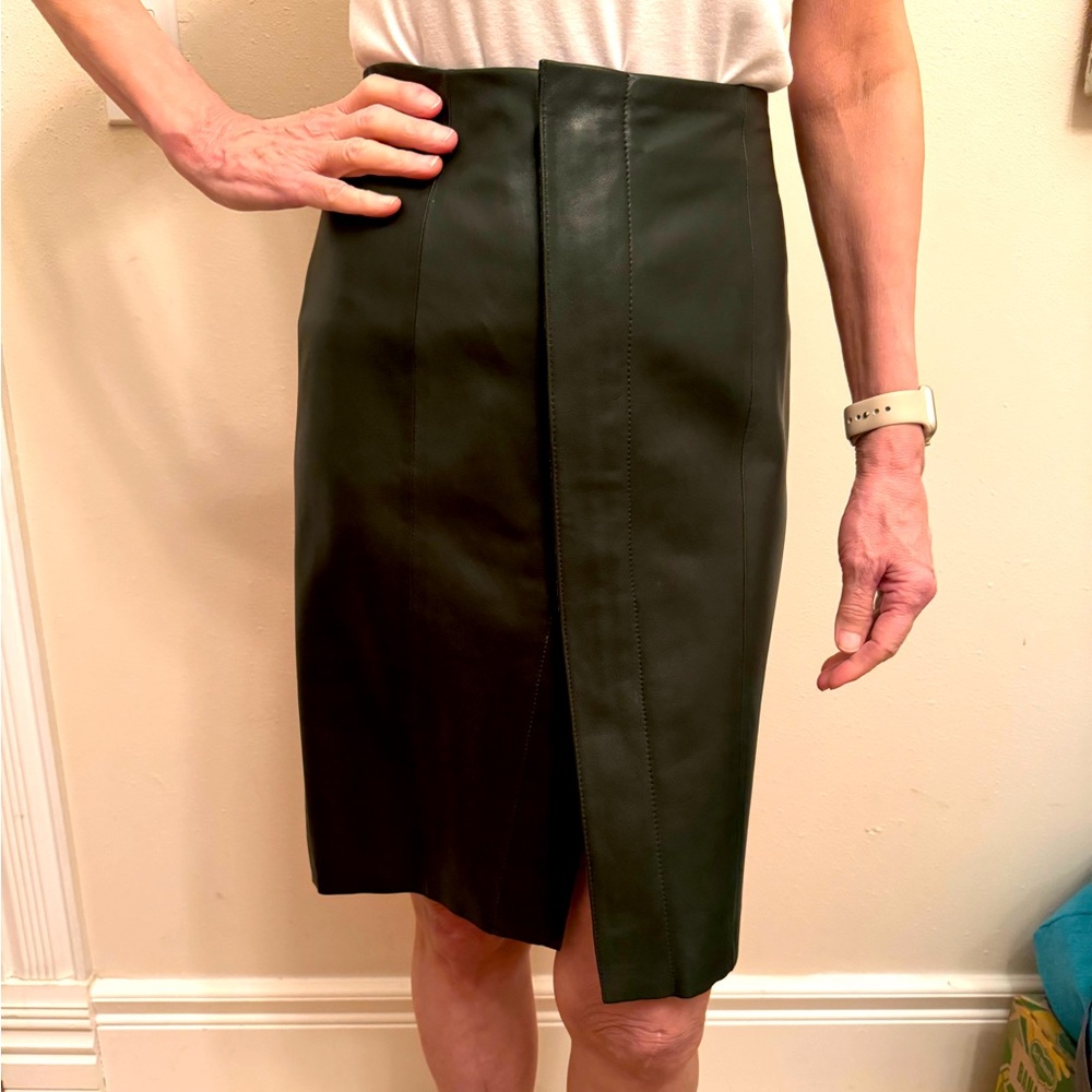 Antonio Melani Genuine Olive Green Leather Pencil Skirt